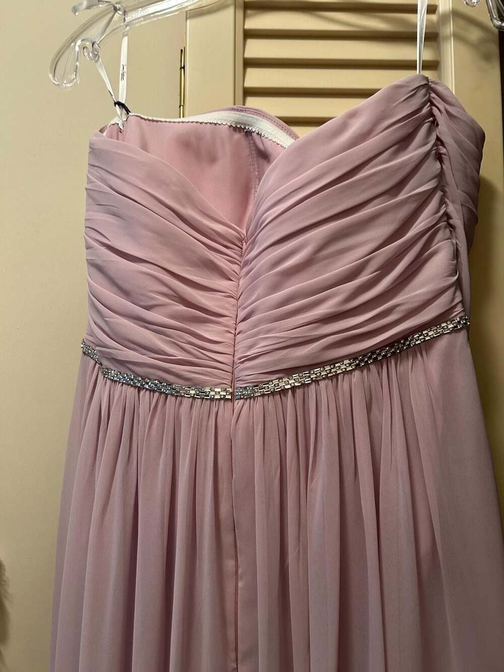 Jenny Packham Lux Chiffon Beaded Strapless Floor Length Bridesmaid Dress in Sued